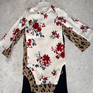 Carter's Red Floral and Leopard Bodysuit Trio